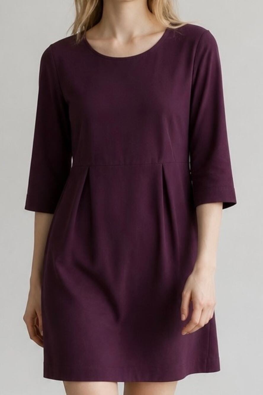 Biscote Paris Sz L Mini Sheath Dress Eggplant Purple 3/4 Sleeve